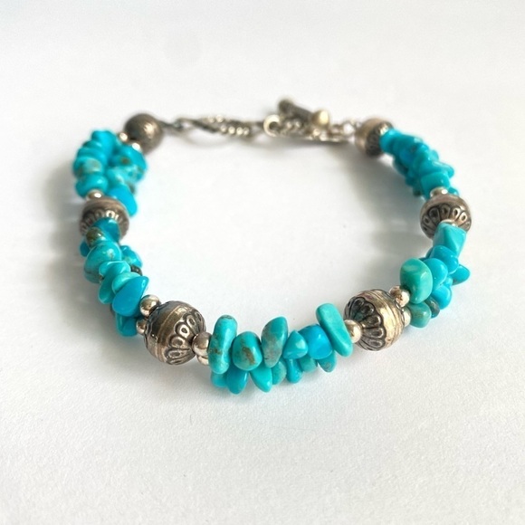 Carolyn Pollack Turquoise Nugget Bracelet Sterling Silver Desert Pearl 2 Strand - Picture 7 of 8
